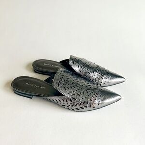 Marc Fisher Silver Leather Point Toe Mules size 7.5